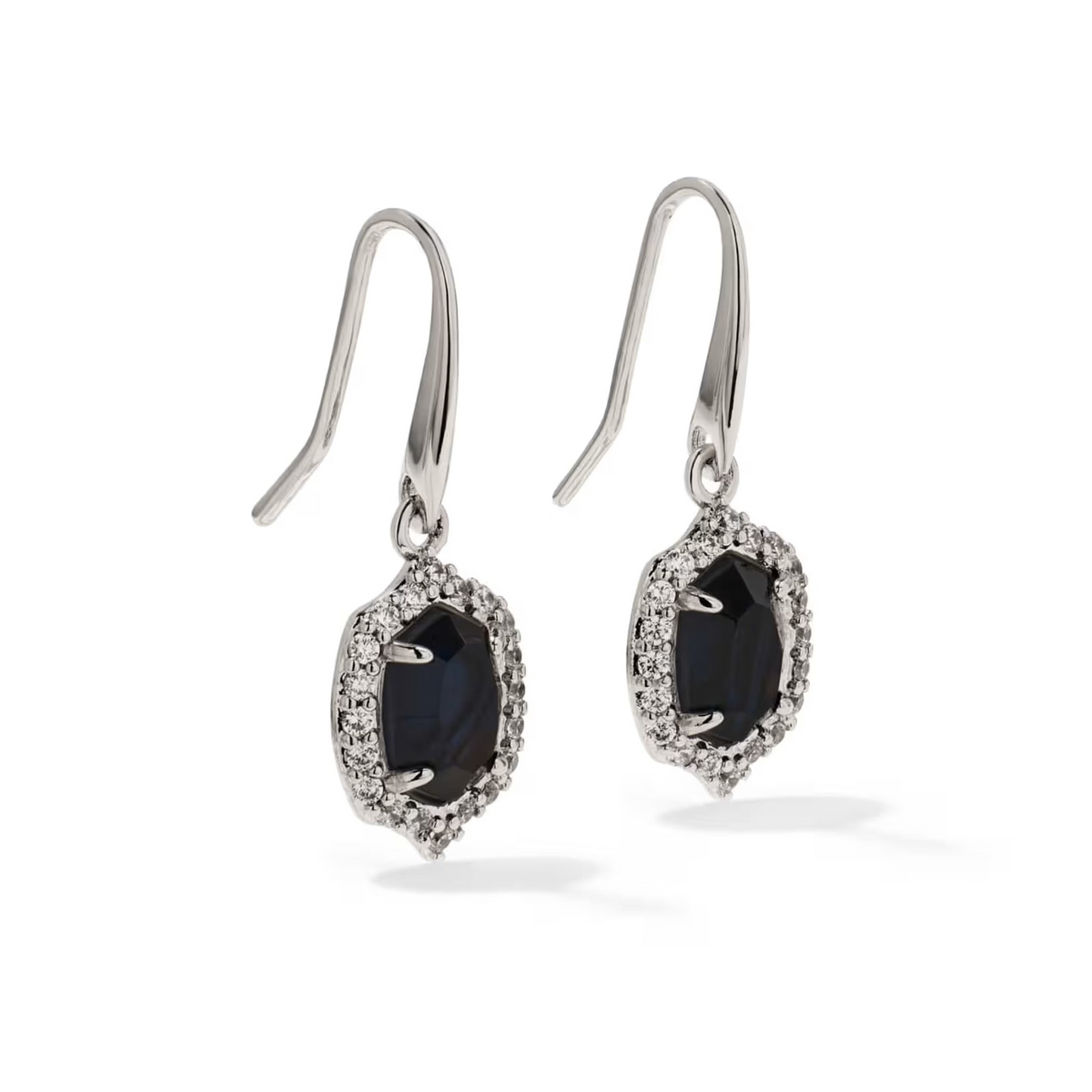 Daphne Crystal Frame Drop Earrings Silver Dark Indigo Illusion