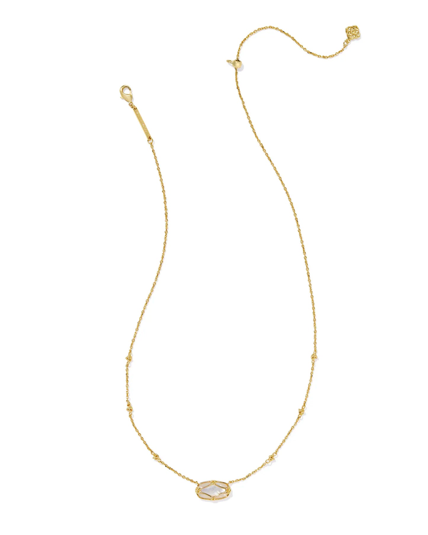Elisa Lattice Frame Short Pendant Necklace Gold Ivory Mother of Pearl