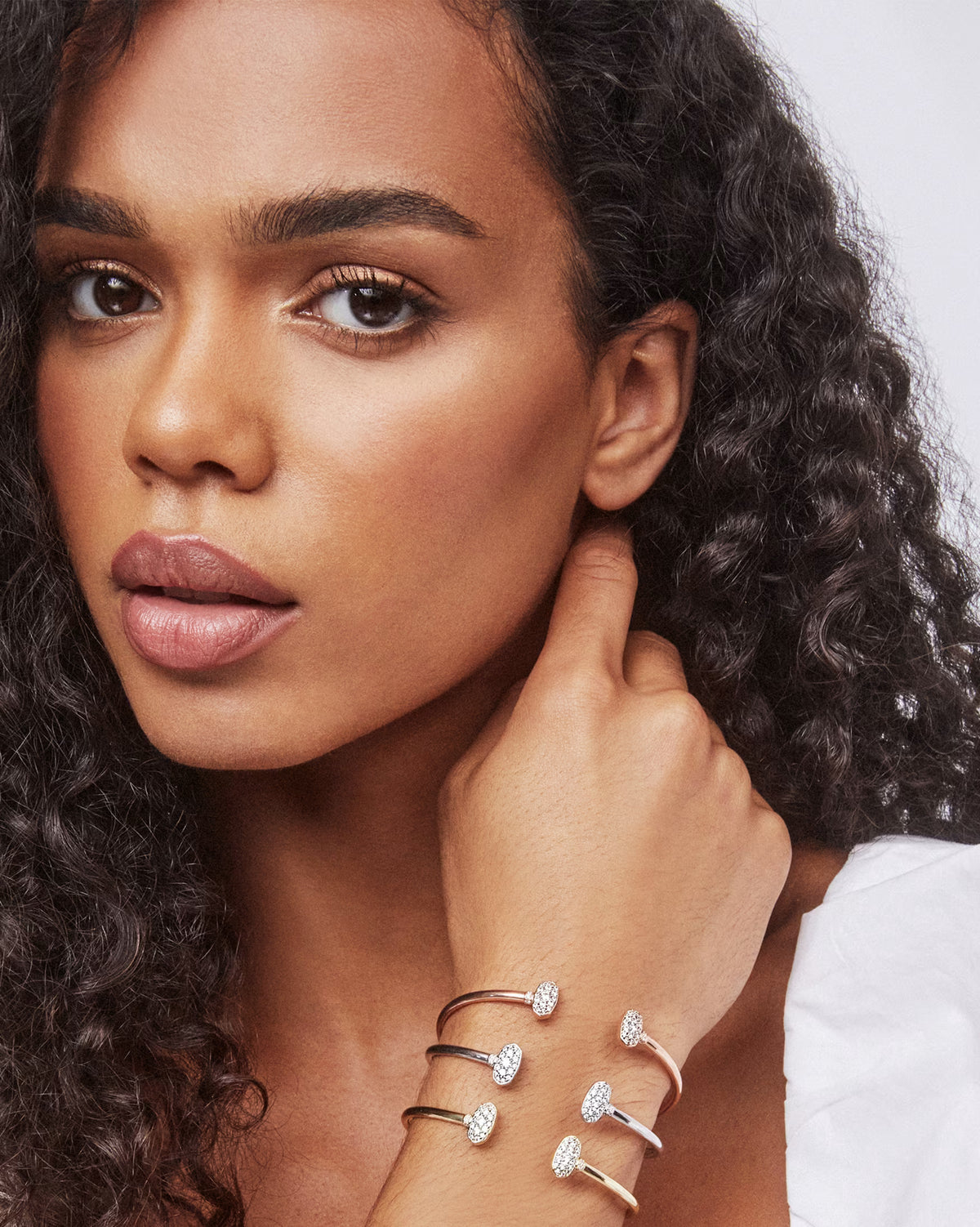 Grayson Gold Cuff Bracelet in White Crystal