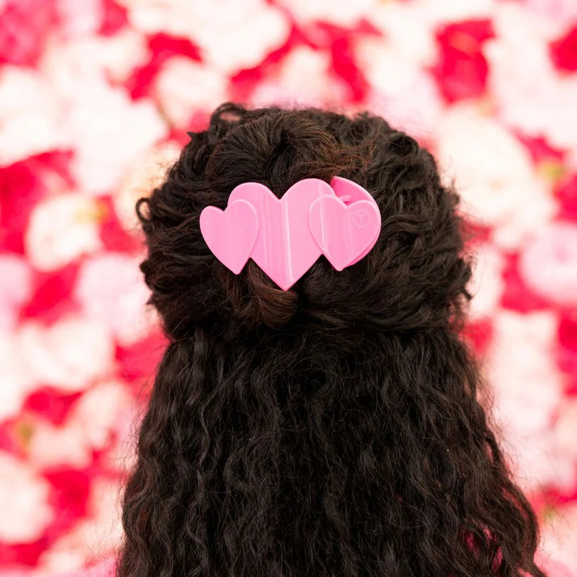 Teleties Pink Heart to Heart Medium Flat Hair Clip