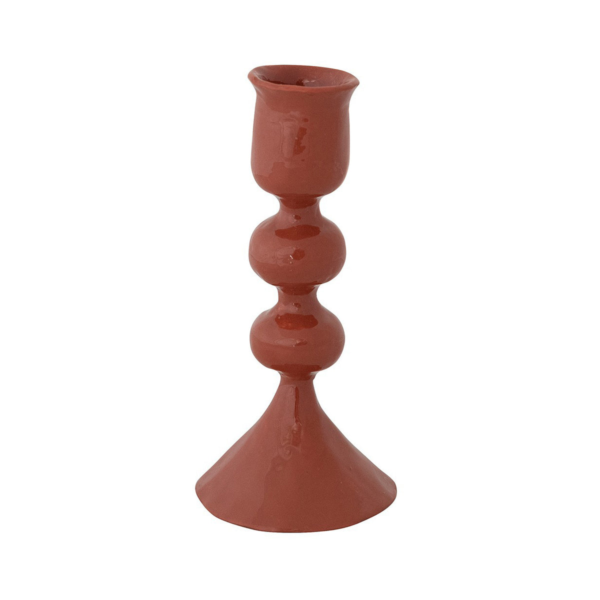 Terra Cotta Tall Enameled Cast Iron Taper Holder