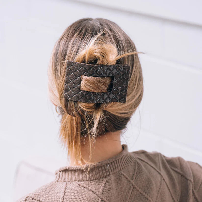 Teleties Large Flat Rectangle Hair Clip Truly Taupe Quilted