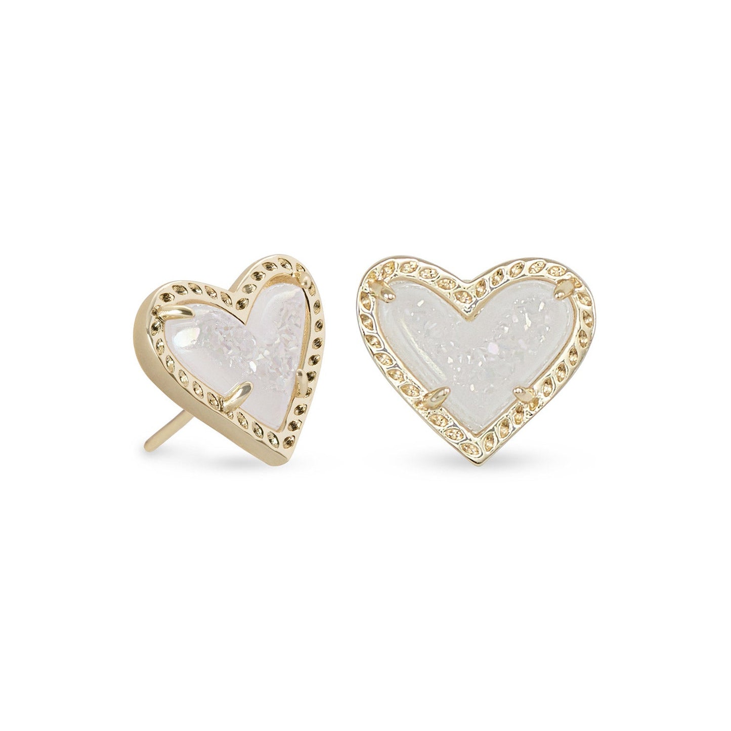 Ari Heart Stud Earrings Gold Iridescent Drusy