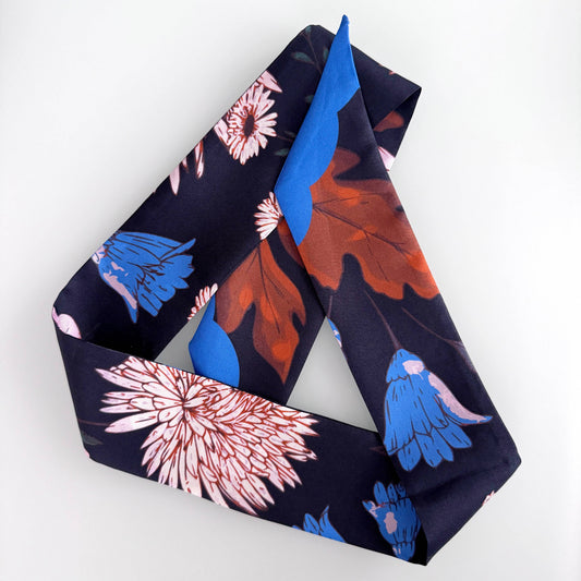 Midnight Wildflower Garden Skinny Silk Scarf