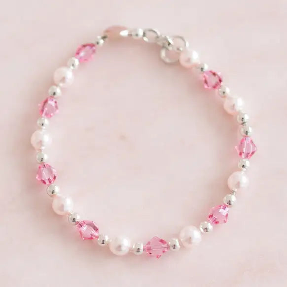 Ivy Sterling Silver Pink Pearl & Crystal Baby/Girls Bracelet