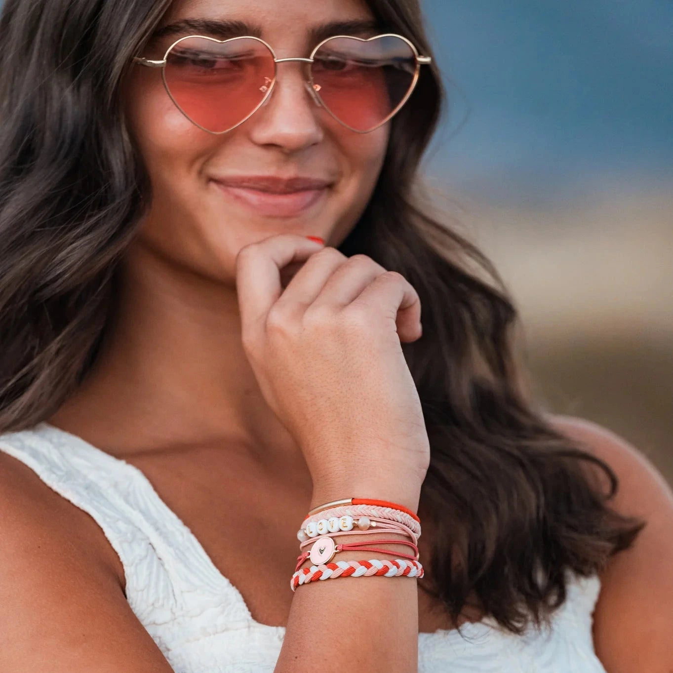Love Pink Hearts Hair Tie Bracelet Set