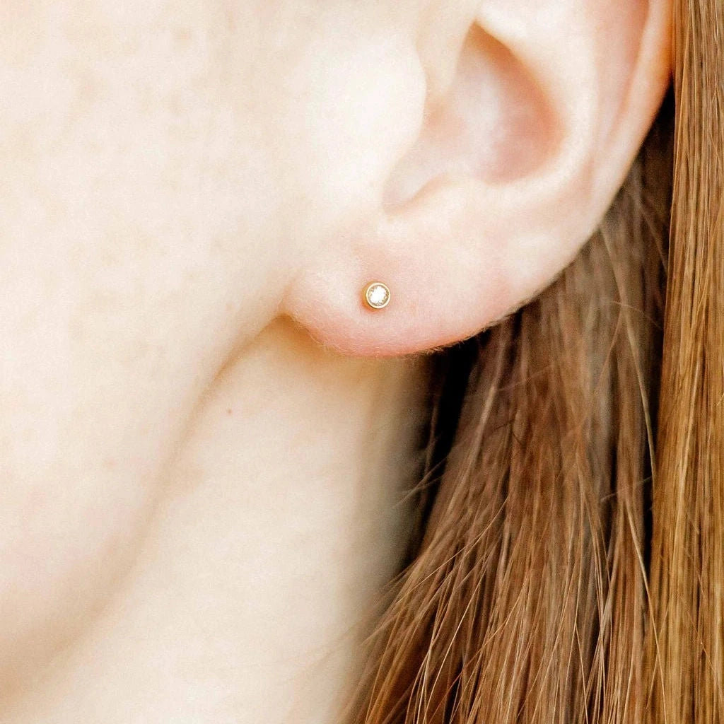 Micro Cooper Clear Gold Screwback Stud Earrings