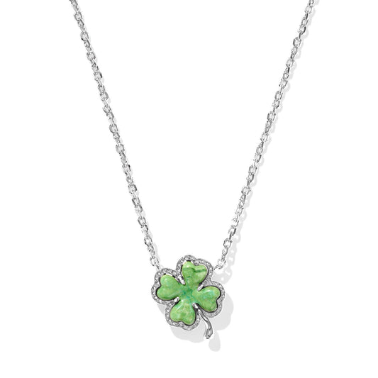 Clover Short Pendant Necklace Silver Lime Green Magnesite