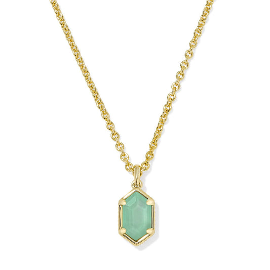 Hallie Short Pendant Necklace Gold Mint Green Watercolor Illusion