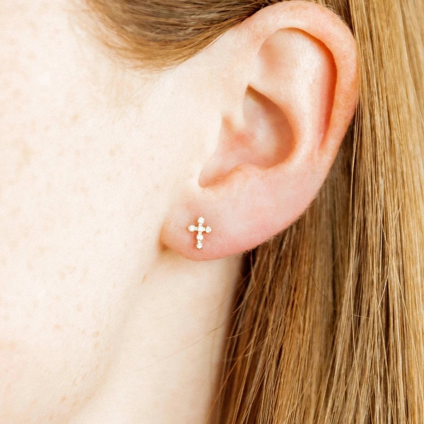 Clara Cross Gold Sparkle Screwback Stud Earrings