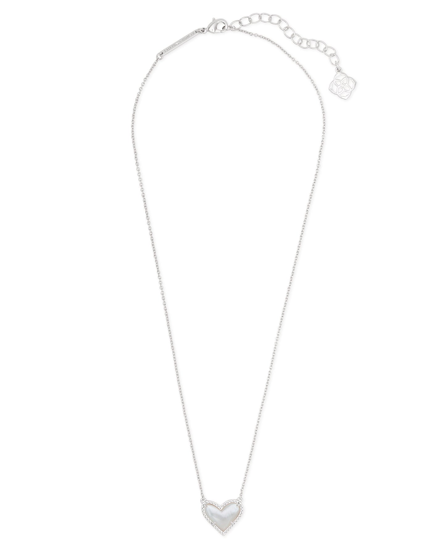 Ari Heart Short Pendant Necklace Silver Ivory Mother of Pearl