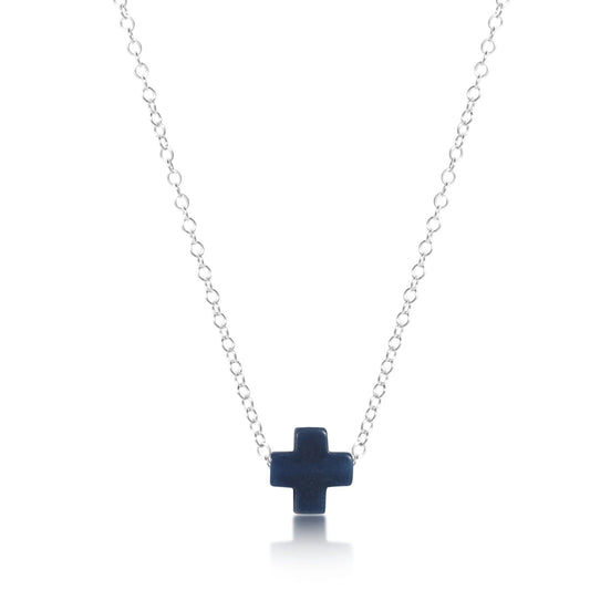16" Necklace Sterling Signature Cross Navy