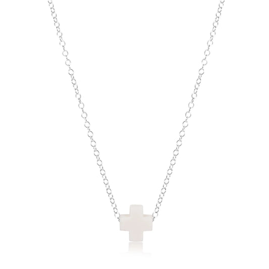 16" Necklace Sterling Signature Cross Off-White