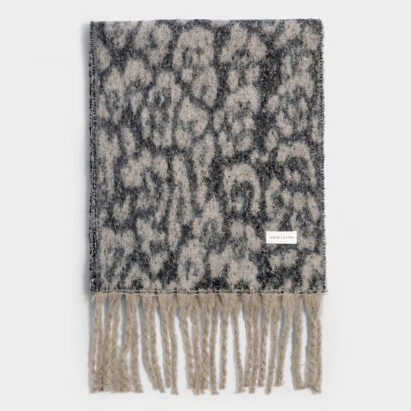 Taupe Animal Recycled Tassel Scarf