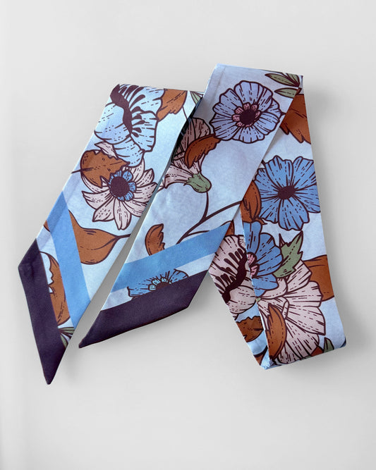 Bluewood Blooms Skinny Silk Scarf