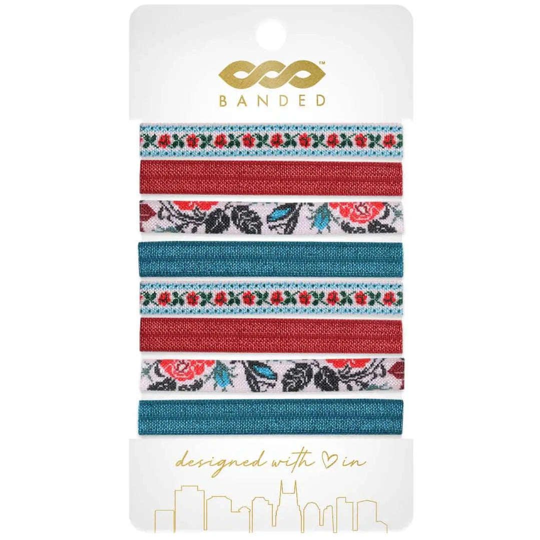 8-Pack Skinny Hair Ties Cross-Stitch Queen