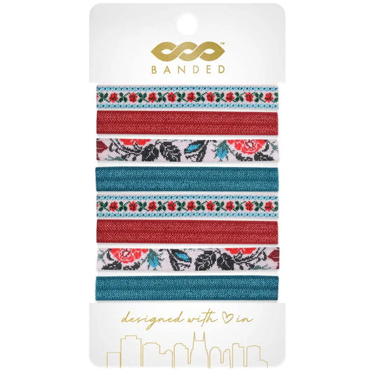 8-Pack Skinny Hair Ties Cross-Stitch Queen