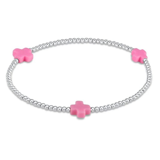 Signature Cross Sterling 2mm Bead Bracelet Bright Pink