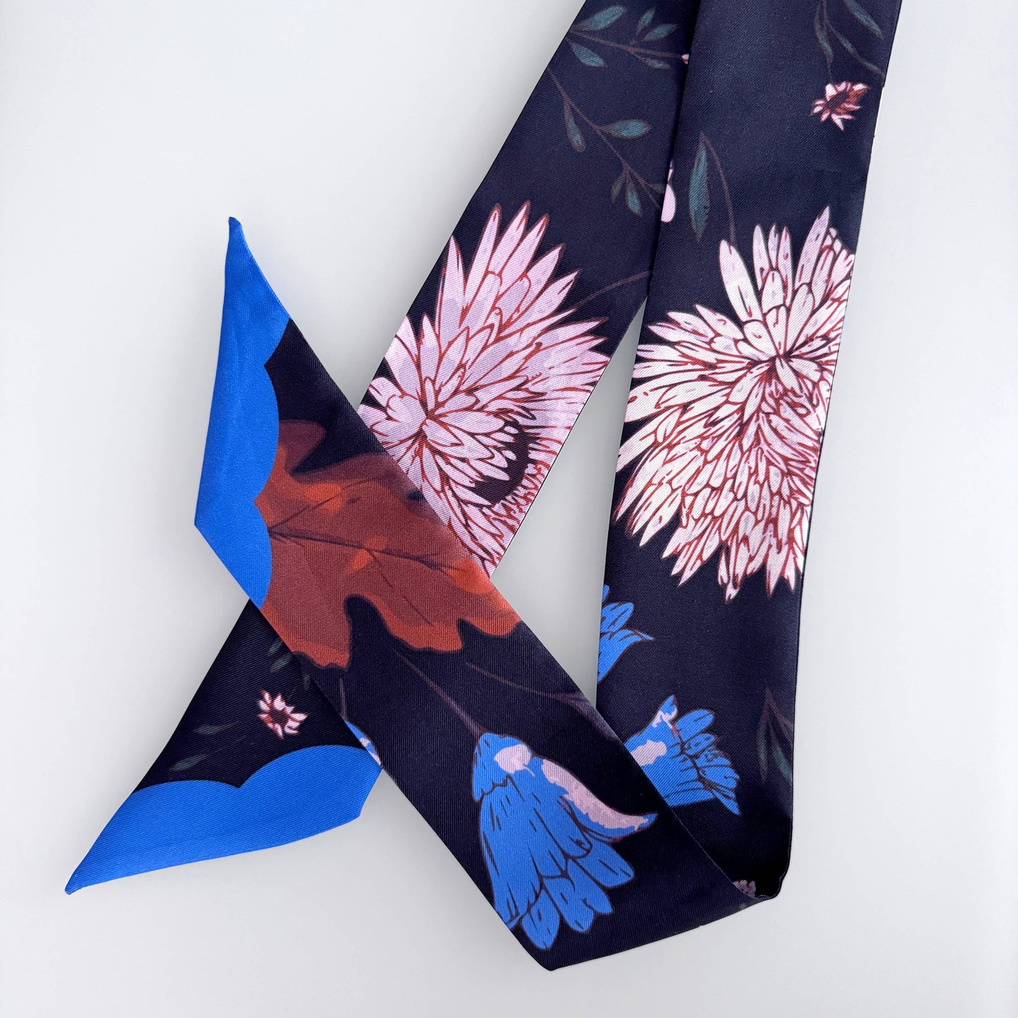 Midnight Wildflower Garden Skinny Silk Scarf
