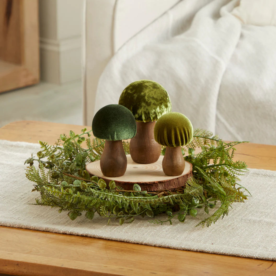 Mushroom Green Set of 3 Velvet