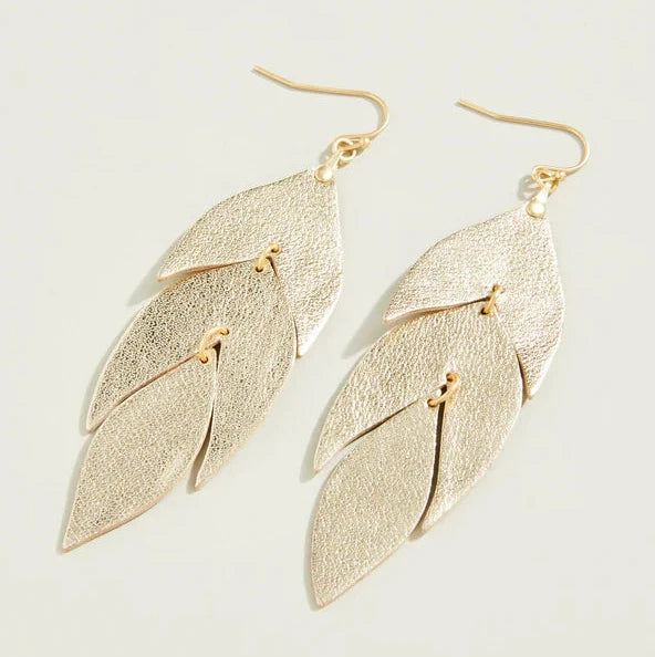 Leaf Leather Earrings Gold