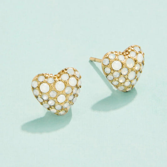 Sparkling Heart Stud Earrings White Opal