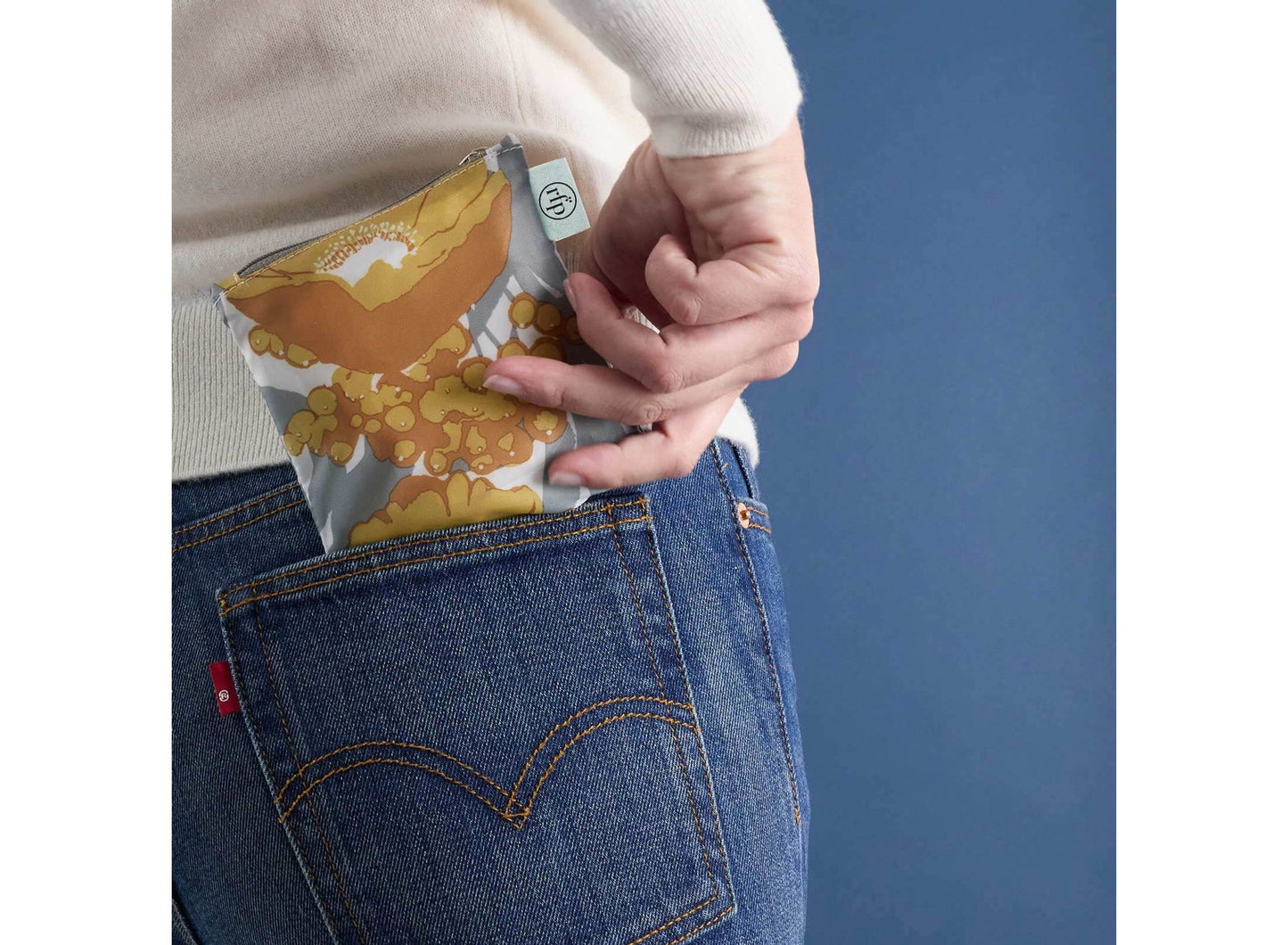 Icelandic Poppies Gold Blu Bag in a Pouch