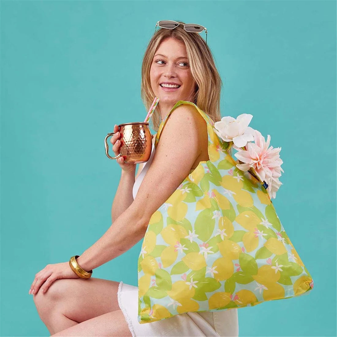 Lemon Blossoms Blu Bag in a Pouch