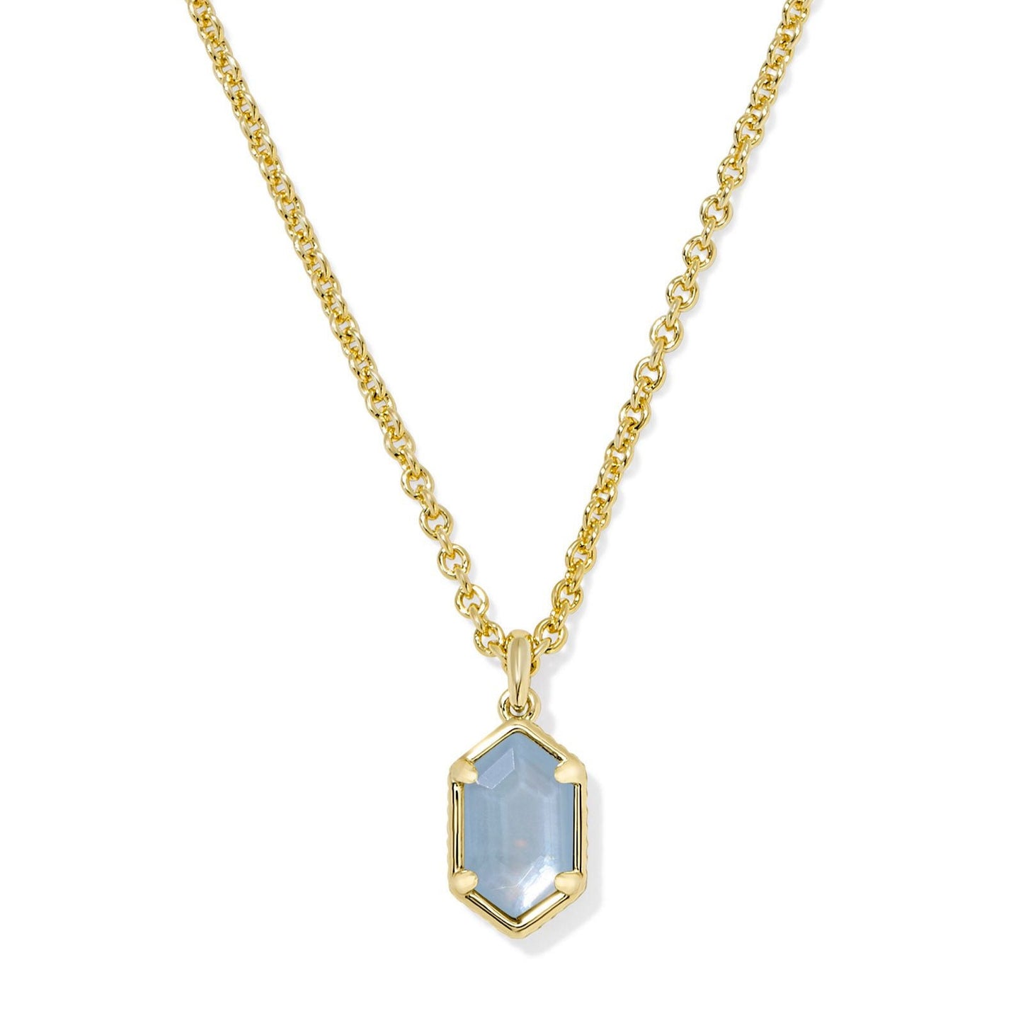 Hallie Short Pendant Necklace Gold Sky Blue Mother of Pearl