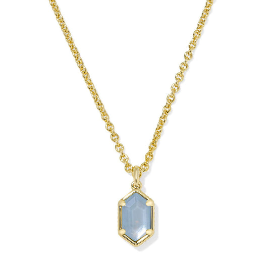 Hallie Short Pendant Necklace Gold Sky Blue Mother of Pearl