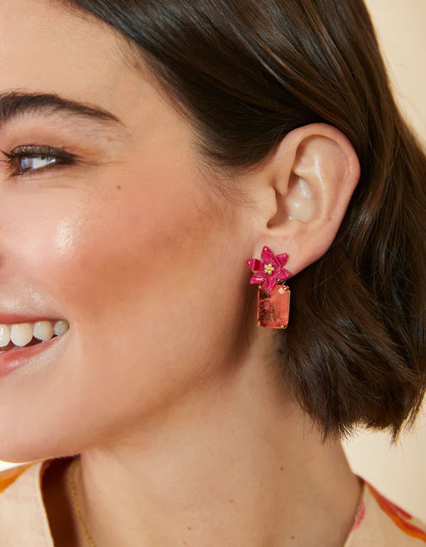 Blooming Gem Earrings Pink Orange