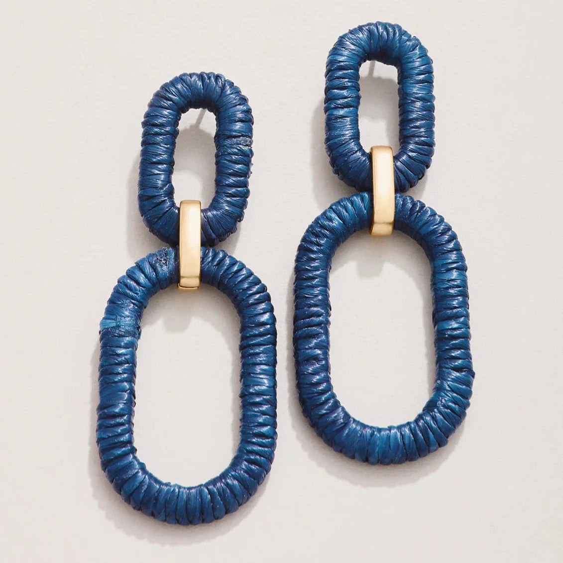 Straw Link Earrings Navy