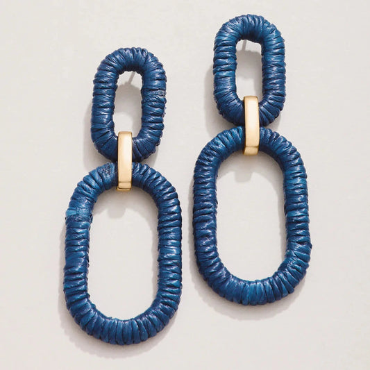 Straw Link Earrings Navy