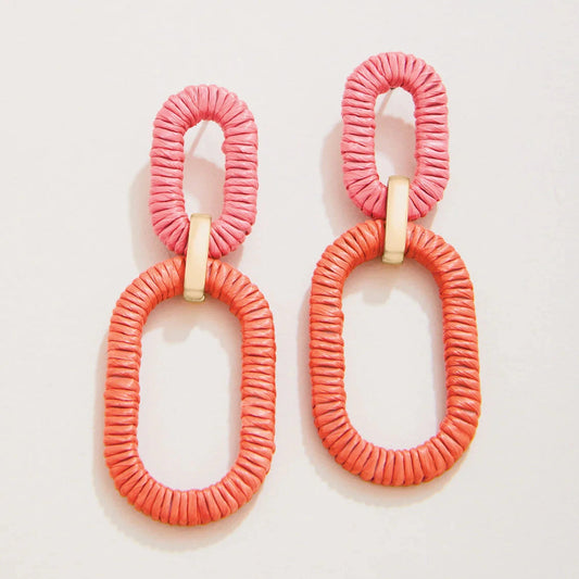 Straw Link Earrings Red Pink