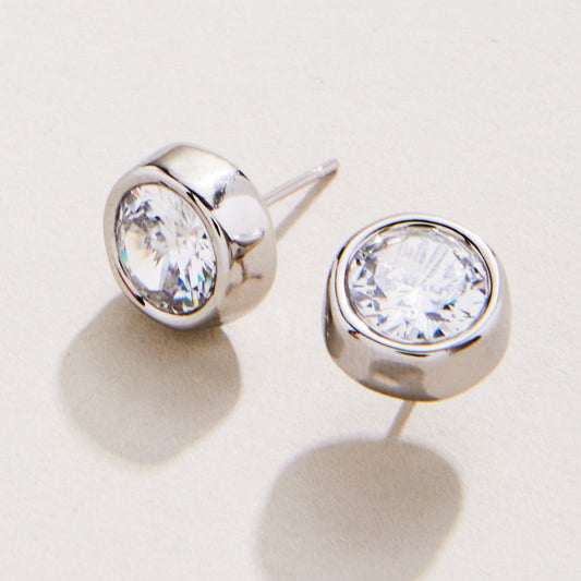 Lighthouse Stud Earrings Cubic Zirconia Silver
