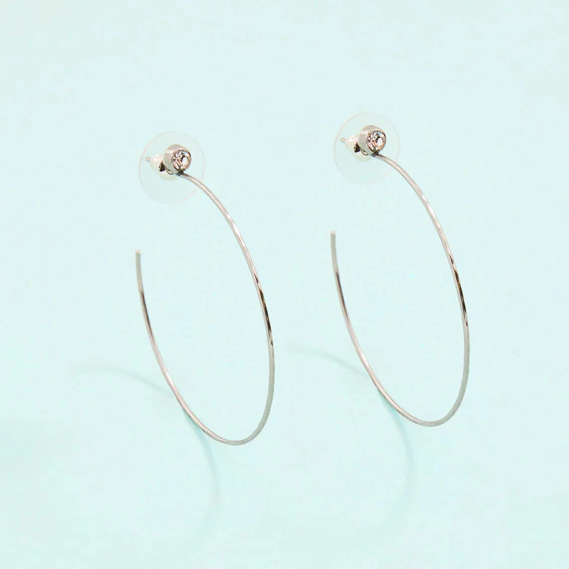 Ultrathin Hoop Crystal Earrings Silver