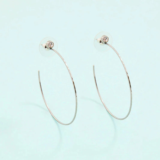 Ultrathin Hoop Crystal Earrings Silver