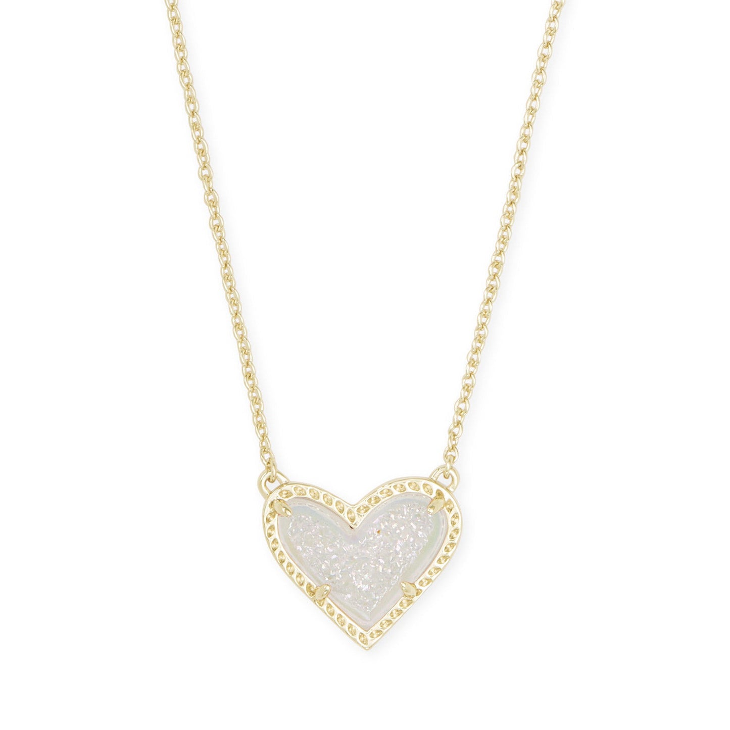 Ari Heart Short Pendant Necklace Gold Iridescent Drusy