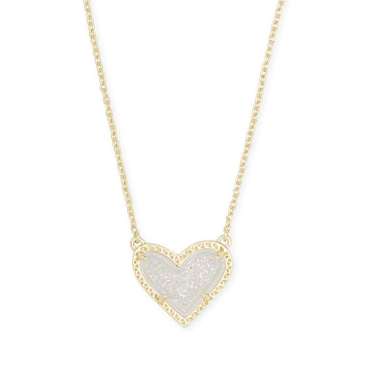 Ari Heart Short Pendant Necklace Gold Iridescent Drusy