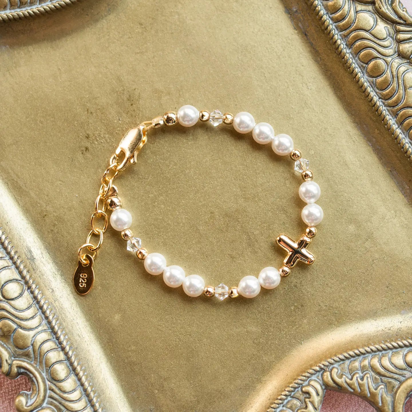 Eve 14K Gold-Plated Baby Cross Bracelet Baptism Gift