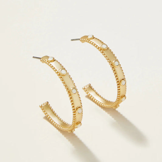 Cristal Hoop Earrings Gold White Opal