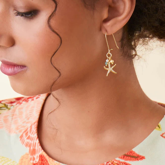 Starfish Sparkle Drop Earrings Gold