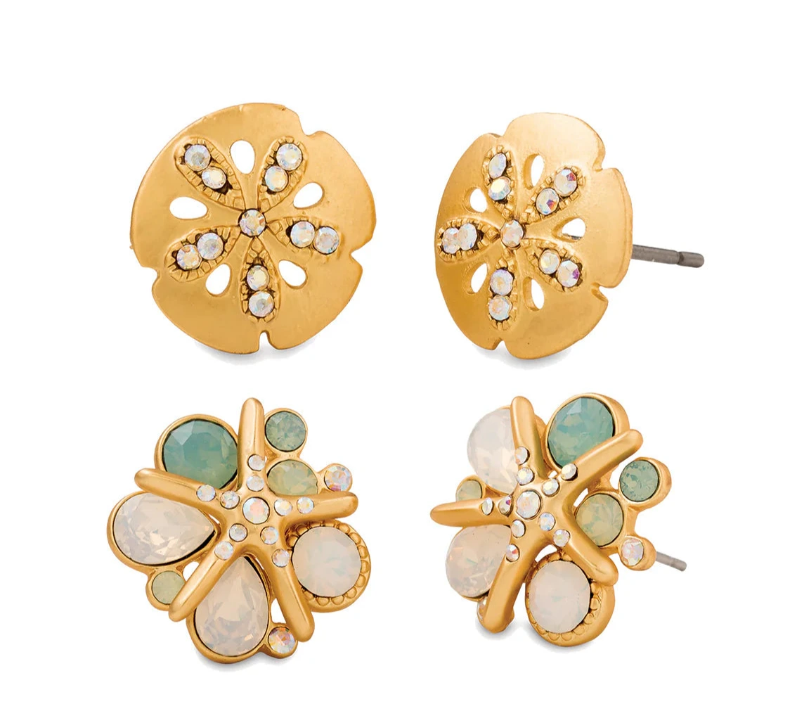 Sea Stud Earrings Set Sand Dollar/Starfish (2 pairs)