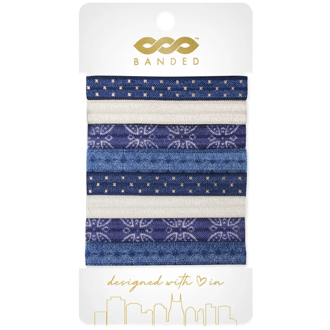 8-Pack Skinny Hair Ties Indigo Ink