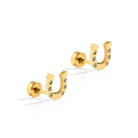 Horseshoe Gold Screwback Stud Earrings