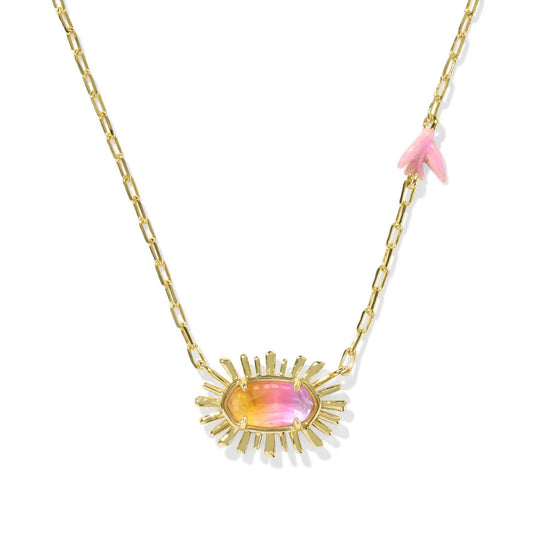 Elisa Bird Short Pendant Necklace Gold Sunrise Watercolor Illusion