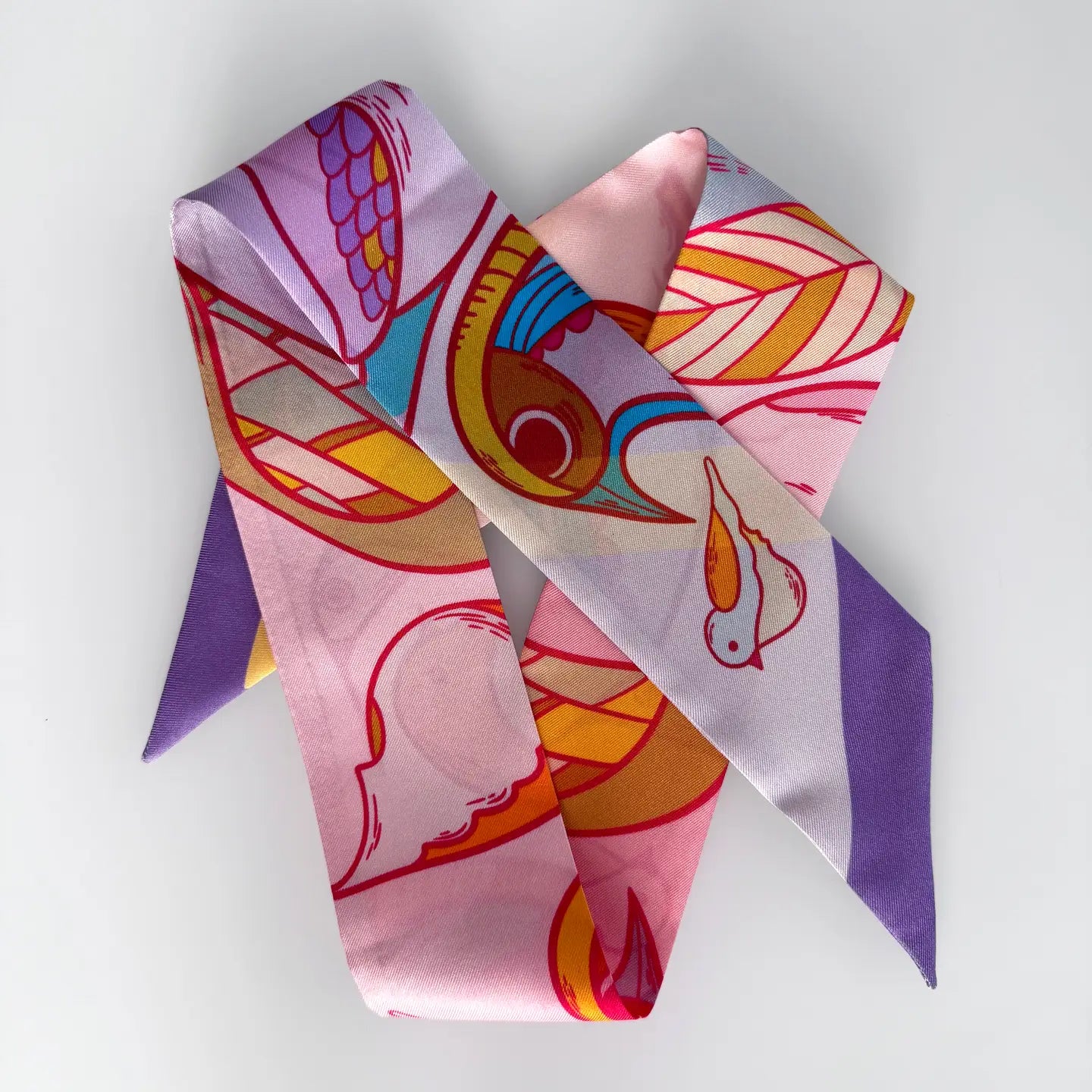 Rainbow Birdies Skinny Silk Scarf Rainbow Birdies