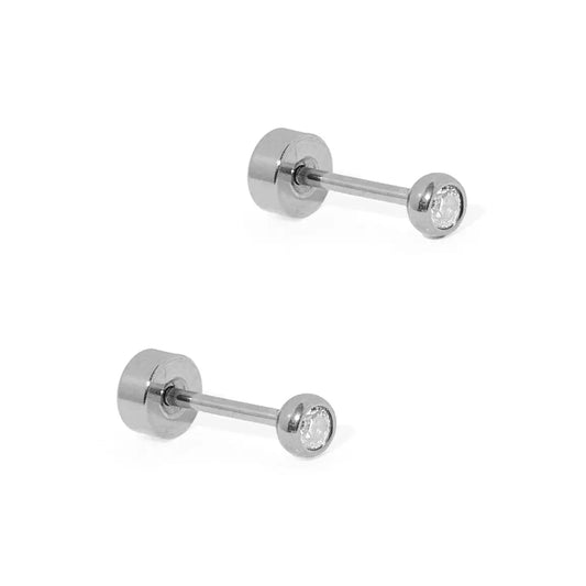 Micro Cooper Clear Silver Screwback Stud Earrings