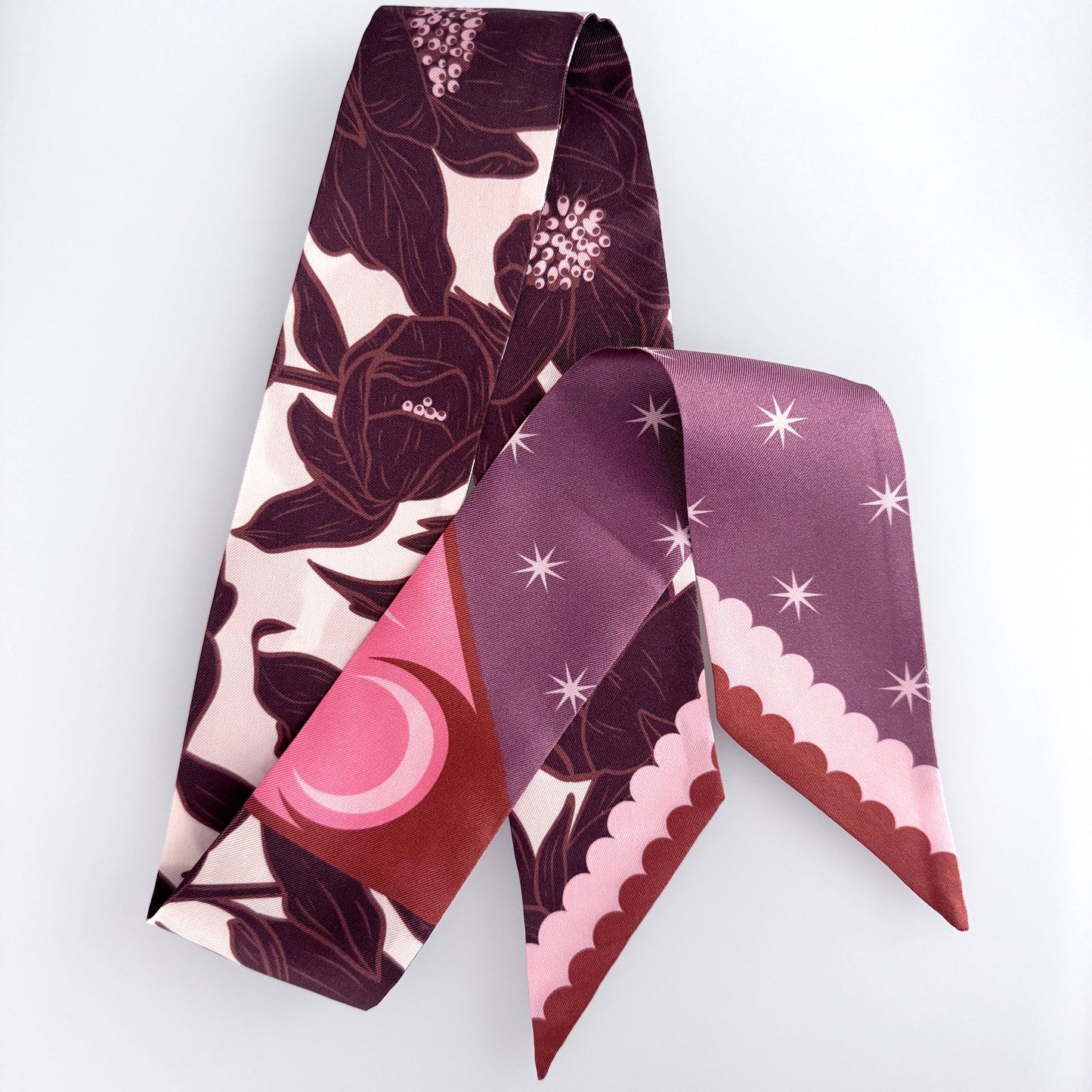 Lunar Blossom Skinny Silk Scarf Lunar Blossom
