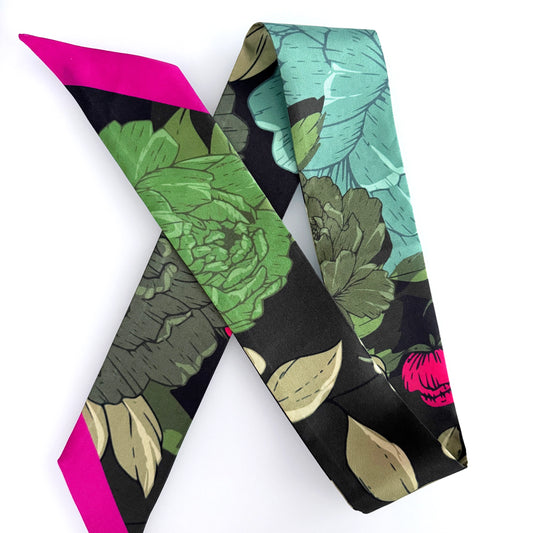 Secret Peony Garden Skinny Silk Scarf Secret
